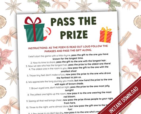 Christmas pass the gift game printable office christmas party games