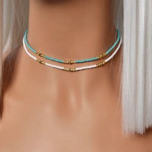 Beaded Turquoise Choker Necklace, Gold and Turquoise Choker, Hematite ...