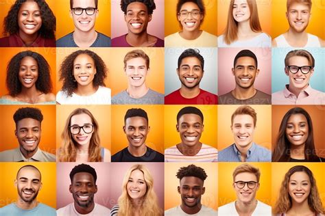 AI Generative Lot of different multiracial people headshots portraits