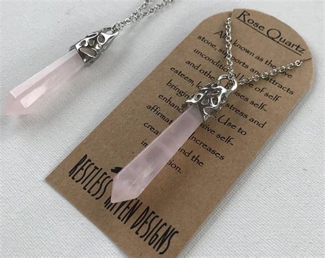 Rose Quartz Pendant Necklace Genuine Healing Crystal Rose Quartz Point Necklace Pink Gemstone ...