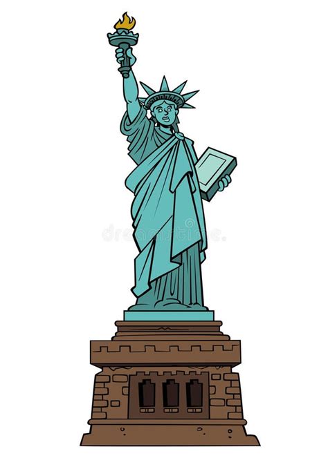 Cartoon Statue of Liberty Isolated on Pedestal Drawing Humor Stock Illustration - Illustration ...