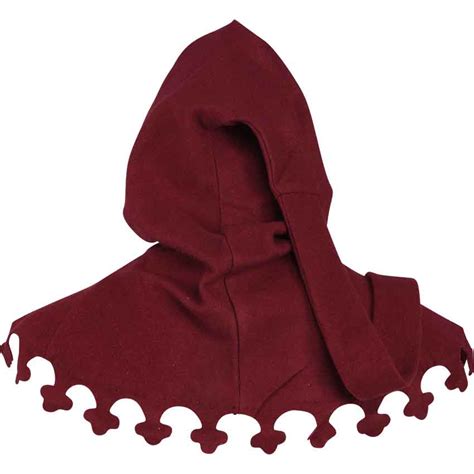 Wool Medieval Liripipe Hood - Maroon