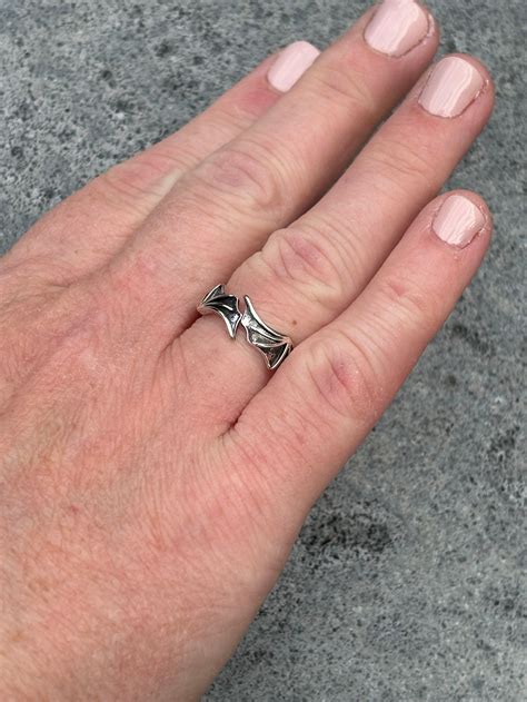 Adjustable Silver Bat Ring, Gothic Style, Entwined Bat Design, Animal