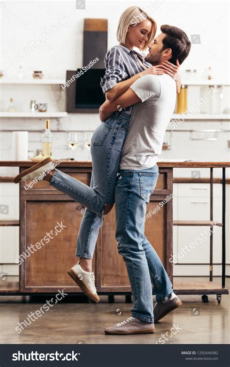 Handsome Boyfriend Attractive Girlfriend Hugging Standing Stock Photo ...