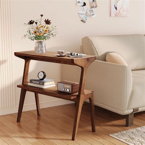 Wooden End Table with Drawer and Storage Shelf, Living Room Furniture