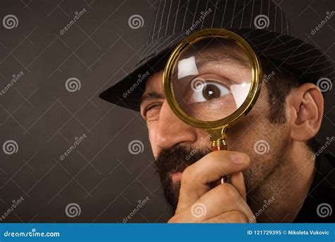 Detective with Magnifying Glass Stock Image - Image of funny, analyzing ...