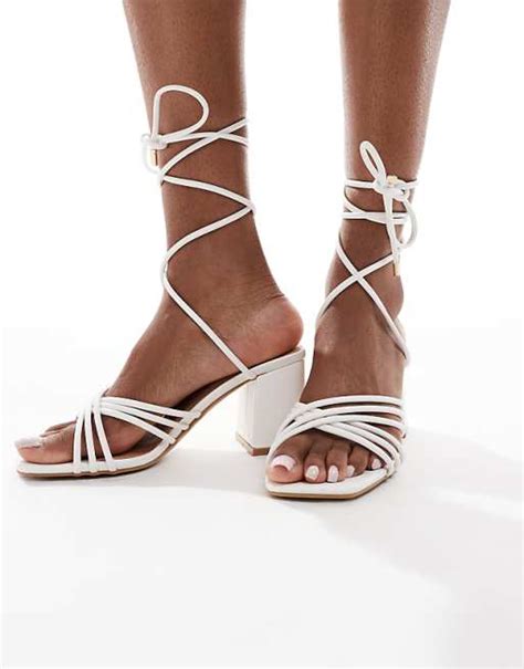 seqwl mid block heel sandals  white pu asos
