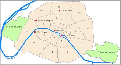Map of Paris showing arrondissements - Map of arrondissements Paris ...
