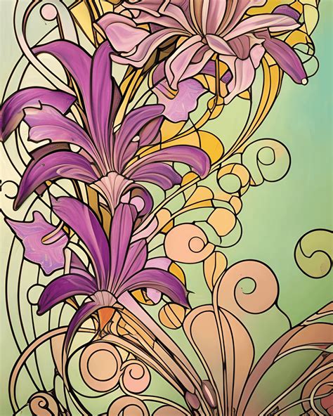 Art Nouveau Flowers Background · Creative Fabrica