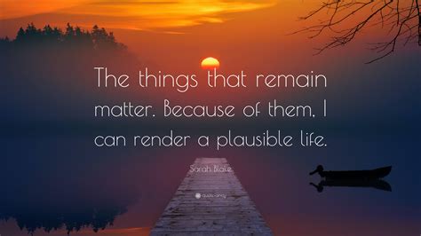 Sarah Blake Quote: “The things that remain matter. Because of them, I