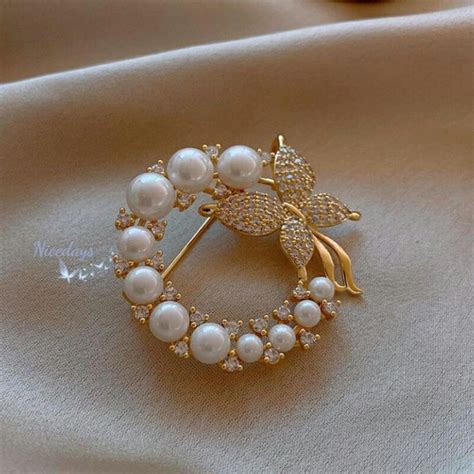 Nicedays🍒Fashion Kupu-kupu Bros Warna Emas Mutiara Bros Pin Berlian ...