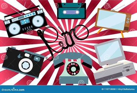 A Set of Retro Electronics, Technology. Old, Vintage, Retro, Hipster ...
