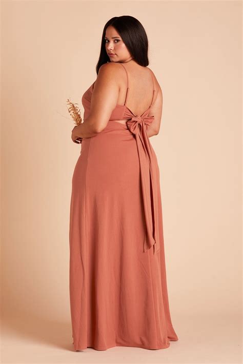 Benny Tie Back Bridesmaid Dress with Slit in Crepe Terracotta | Birdy Grey