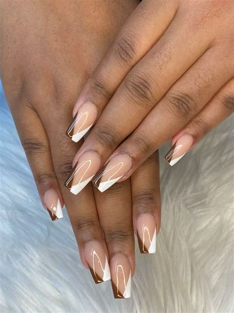 white  brown french tip acrylic simple nails brown acrylic nails