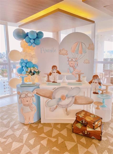 Decoração O Tempo Voa - Aniversário o tempo voa | Decoração ursinho aviador, Festa ursinho ...
