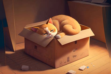 Wallpaper : cats, room, Cardboard box, artwork, ai art, sleeping ...