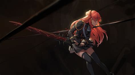 Anime girls with swords uniform sword red eyes stockings Gaming Mat