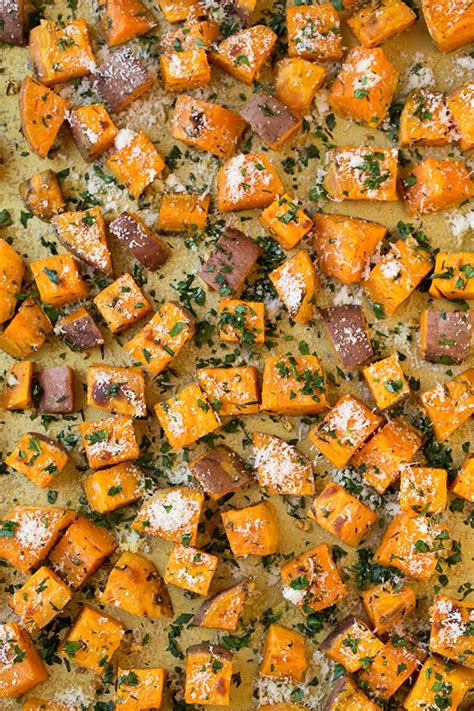 garlic roasted potatoes  sweet potatoes  sara gosman blog