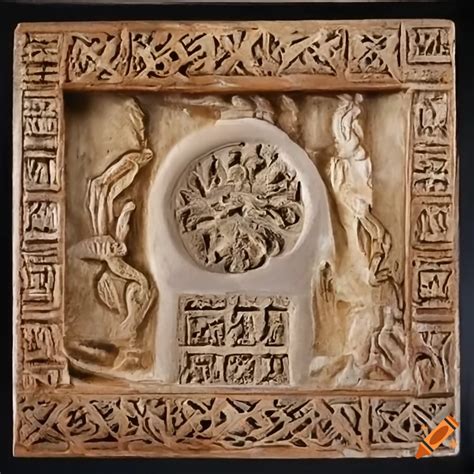 Ancient Hebrew symbols engraved on intricately carved stone on Craiyon