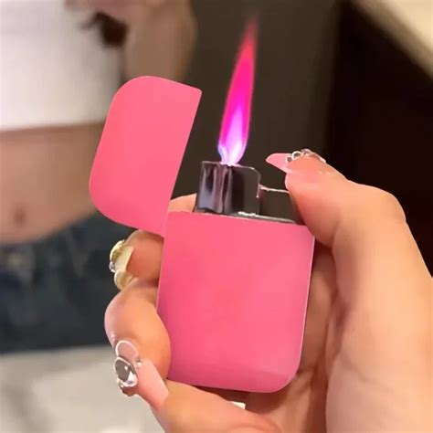 Металлическая ветрозащитная зажигалка с розовым пламенем | AliExpress