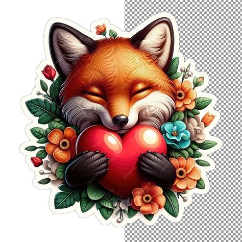 Premium PSD | Foxy love heart in paws sticker