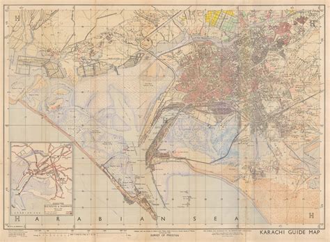 Survey of Pakistan, Karachi Guide Map, 1951 | The Map House