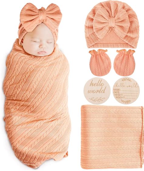 amazoncom aqokka newborn receiving blanket  bow hat mittens