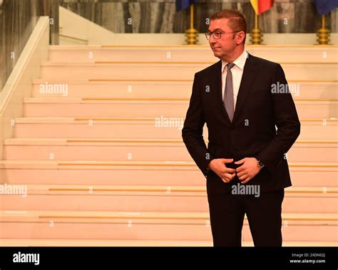 New Macedonian Prime Minister Hristijan Mickoski after being elected in ...