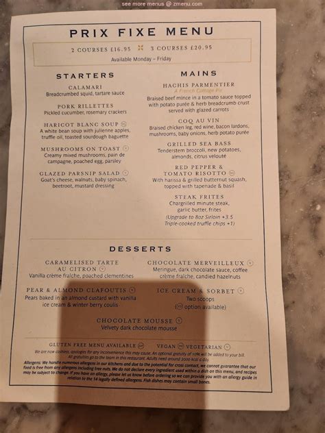 Menu at Côte Edinburgh restaurant, Edinburgh