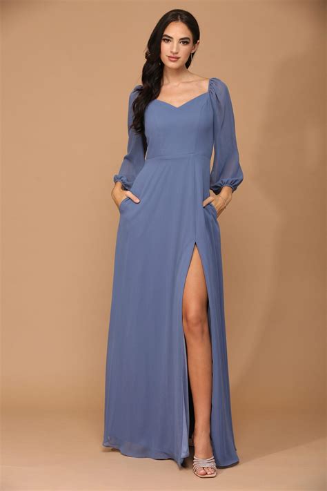 Long Sleeve Formal Chiffon Dress | The Dress Outlet