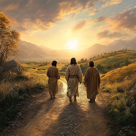 Jesús camina junto a sus discípulos en el camino de Emaús | Imagen