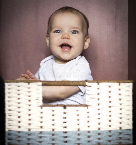 European Caucasian Joyful Child, Kid, Girl, Boy Smiling and Sits in Box ...