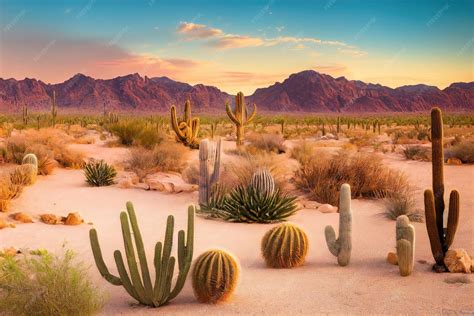 premium photo  arid landscape   hot sahara desert cacti