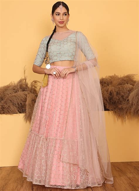 Buy Teen Girls Pink Net Embroidered Lehenga Set Festive Wear Online at ...
