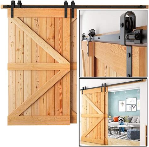 2.25 thick barn door hardware ceiling mount 8ft double sliding barn ...