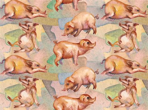 pig fabric watercolored pigs   kinds  poses cotton  fleece
