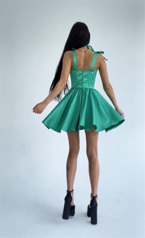 Mini Emerald Green Dress, Satin Green Mini Dress, Corset Mini Dress ...