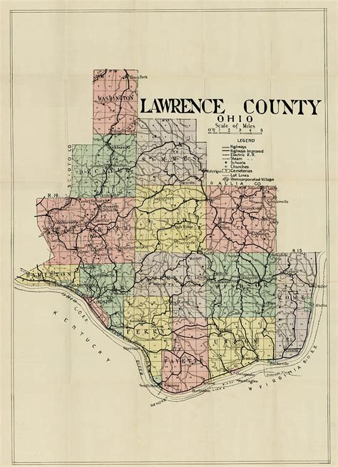 New Road Map of Lawrence County Ohio Ironton Ohio circa Painting by ...