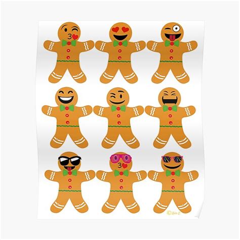 "Emoji T Shirt 9 Funny Gingerbread Man Emoji Faces Christmas" Poster ...