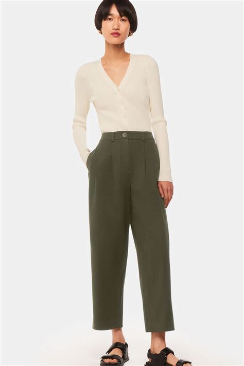 Buy Whistles Khaki Green Petite Bethany Cotton Barrel Trousers from the