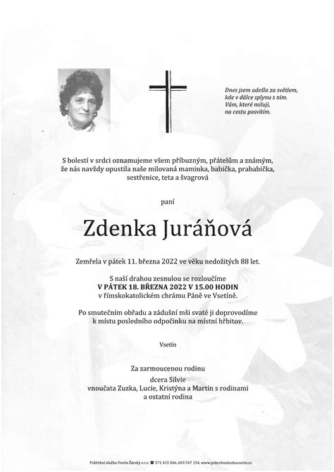 Paní Zdenka Juráňová | smutecnioznameni.eu
