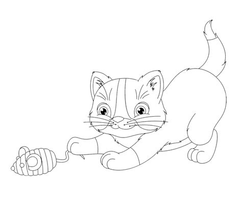 Котёнок играет с мышкой | Раскраски, Котенок, Котята