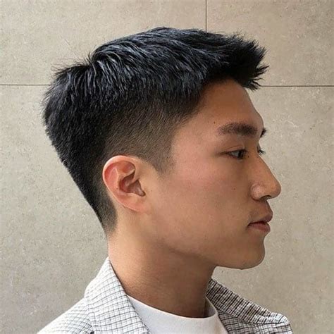 Brushed Forward Short Hair with Drop Fade - Trending Asian Men's ...