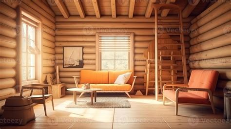 Home mockup, cozy log cabin interior background, 3d render. 23805315 ...