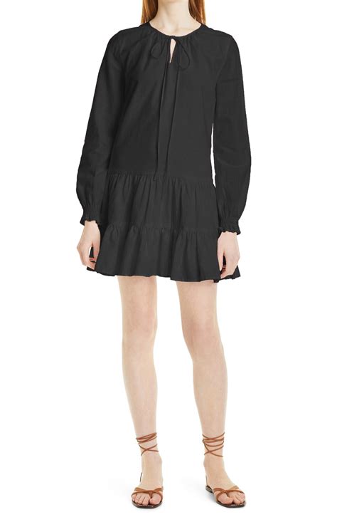 Nicole Miller Long Sleeve Ramie & Linen Dress - Black | Editorialist