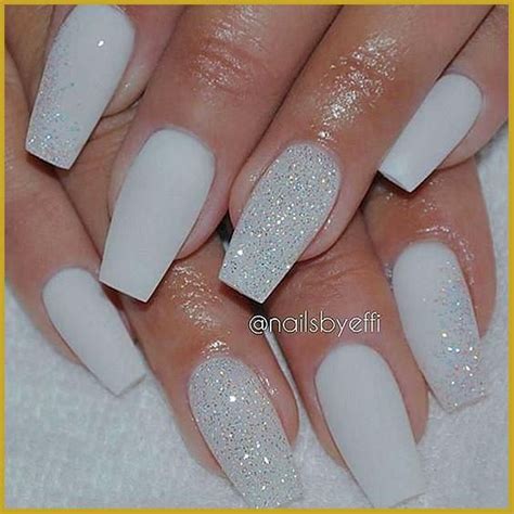 White Glitter Nails. | Bride nails, White glitter nails, White acrylic ...