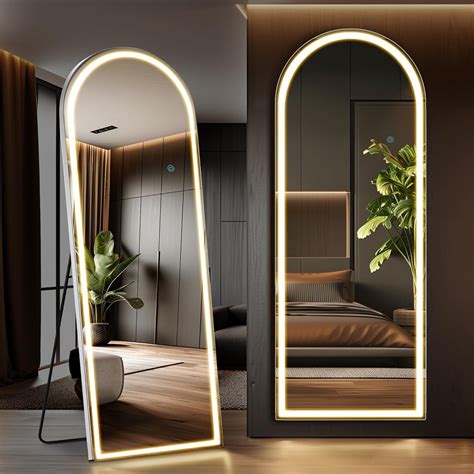 Arched Full Length Mirror with LED Lights, 71"x26" Lighted Floor