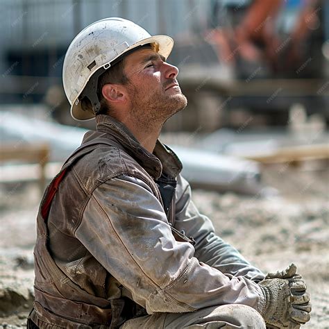 Caucasian Construction Worker Kneeling at the Job Site | Premium AI