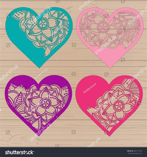 Set Stencil Lacy Hearts Carved Openwork Stock Vector (Royalty Free