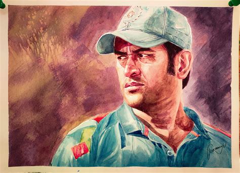 ms dhoni watercolor painting indian cricketer behance